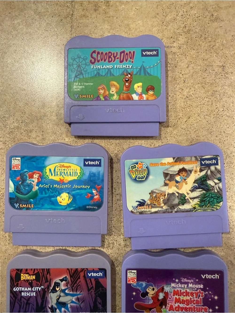 Lot of 7 VTech V.Smile Learning System Game Cartridges Mickey Batman Etc Tested